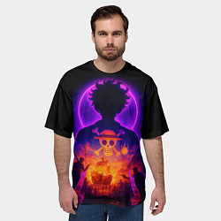 Футболка оверсайз мужская Ванпис - неоновый Луффи, цвет: 3D-принт — фото 2