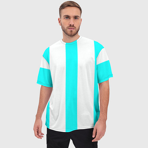 Мужская футболка оверсайз Color light blue white lines / 3D-принт – фото 3