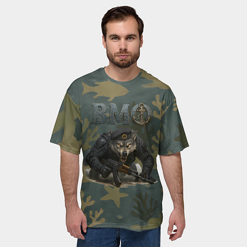 Мужская футболка оверсайз ВМФ волк пехотинец / 3D-принт – фото 3