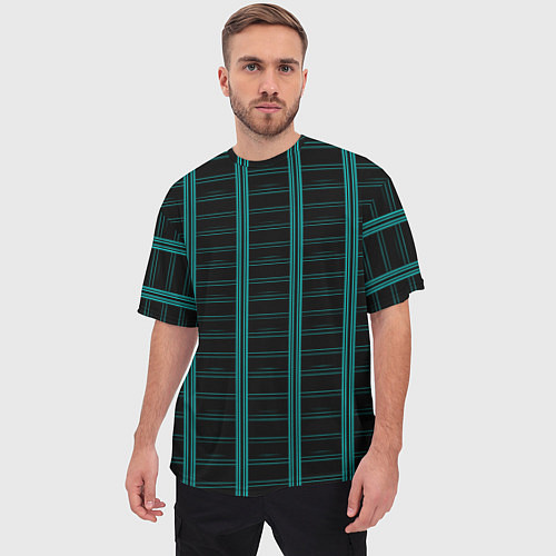 Мужская футболка оверсайз Color blue dark stripe / 3D-принт – фото 3