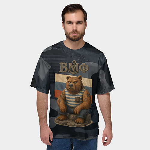Мужская футболка оверсайз ВМФ русский медведь / 3D-принт – фото 3