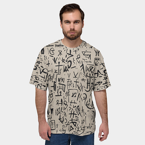 Мужская футболка оверсайз Иероглифы маори / 3D-принт – фото 3