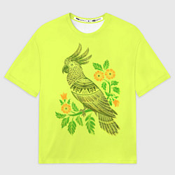 Футболка оверсайз мужская Попугай с маргаритками, цвет: 3D-принт
