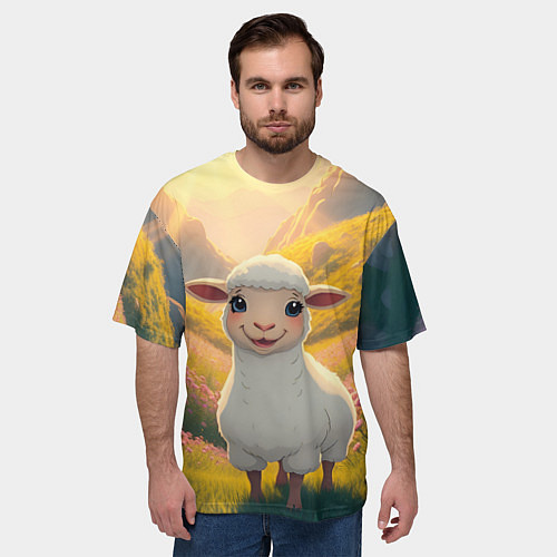 Мужская футболка оверсайз Забавный ягнёнок / 3D-принт – фото 3