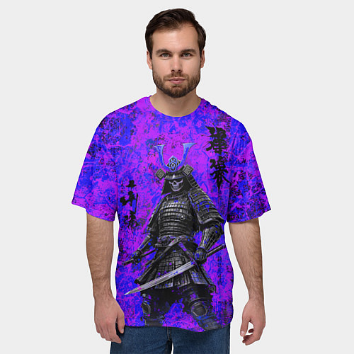 Мужская футболка оверсайз Призрак самурай - неоновые краски / 3D-принт – фото 3
