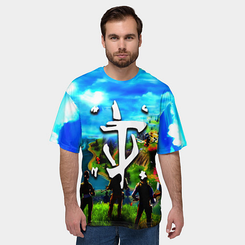 Мужская футболка оверсайз Fortnite x doom logo / 3D-принт – фото 3