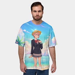 Футболка оверсайз мужская Дандадан Сиратори Айра на берегу моря, цвет: 3D-принт — фото 2