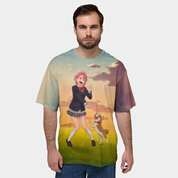 Футболка оверсайз мужская Сиратори Айра играет с песиком - Дандадан, цвет: 3D-принт — фото 2