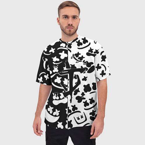 Мужская футболка оверсайз Doom x Marshmello pattern / 3D-принт – фото 3