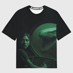 Футболка оверсайз мужская На батискаф с девушкой нападает Тилозавр ужасы, цвет: 3D-принт