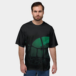 Футболка оверсайз мужская Нападение Тилозавра на девушку в батискафе ужасы, цвет: 3D-принт — фото 2