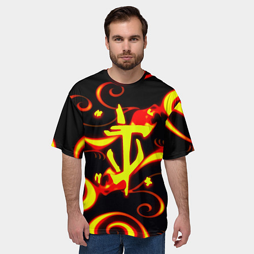 Мужская футболка оверсайз Doom dragon steel fire / 3D-принт – фото 3