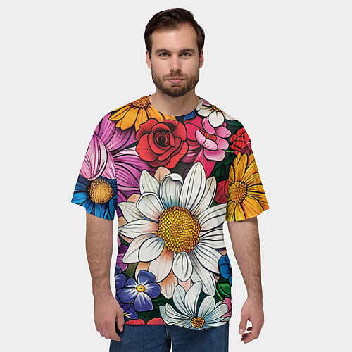 Мужская футболка оверсайз Крупные цветы / 3D-принт – фото 3