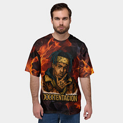 Футболка оверсайз мужская XXXTentacion на фоне огня, цвет: 3D-принт — фото 2