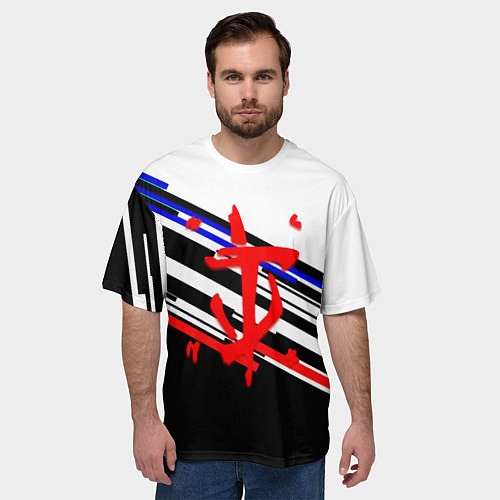 Мужская футболка оверсайз Doom line color / 3D-принт – фото 3