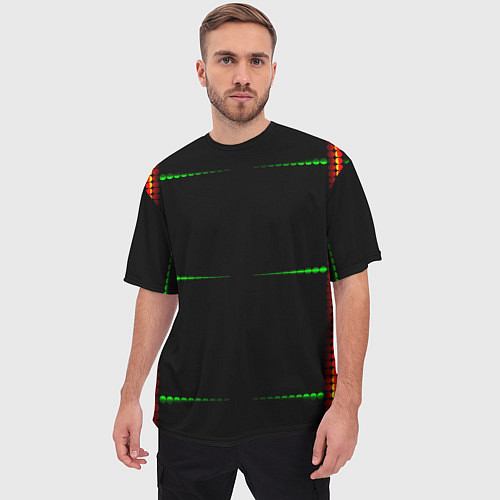 Мужская футболка оверсайз Color black green orange stripes / 3D-принт – фото 3