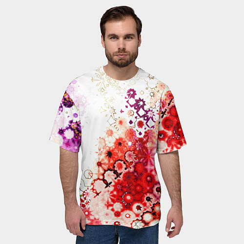 Мужская футболка оверсайз Красный узор на белом / 3D-принт – фото 3
