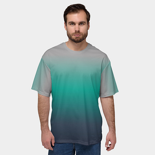 Мужская футболка оверсайз Градиент серо-зеленый / 3D-принт – фото 3