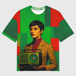 Футболка оверсайз мужская Девушка с радио ретрофутуризм поп-арт 1970-е, цвет: 3D-принт