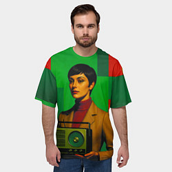 Футболка оверсайз мужская Девушка с радио ретрофутуризм поп-арт 1970-е, цвет: 3D-принт — фото 2