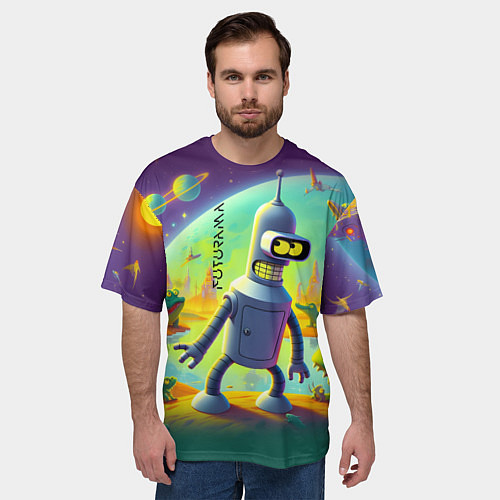 Мужская футболка оверсайз Робот-сгибальщик Бендер на планете крокодилов - не / 3D-принт – фото 3