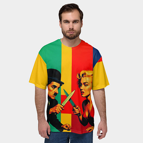 Мужская футболка оверсайз Чарли Чаплин против Мэрилин Монро поп-арт / 3D-принт – фото 3