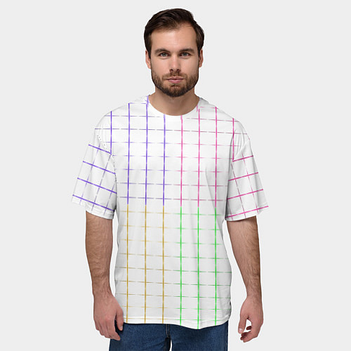 Мужская футболка оверсайз Color white multicolored stripes / 3D-принт – фото 3