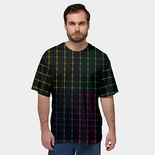 Мужская футболка оверсайз Color black multicolored stripes / 3D-принт – фото 3