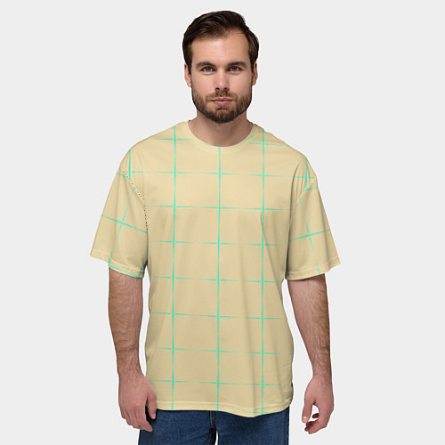 Мужская футболка оверсайз Color beige green crosses / 3D-принт – фото 3