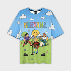 Футболка оверсайз мужская Nirvana мультяшный стиль на поляне, цвет: 3D-принт