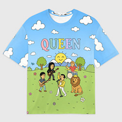 Футболка оверсайз мужская Queen мультяшный стиль на поляне, цвет: 3D-принт