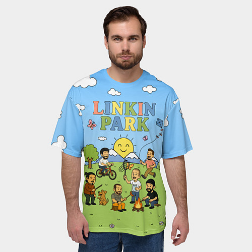 Мужская футболка оверсайз Linkin Park мультяшный стиль на поляне / 3D-принт – фото 3