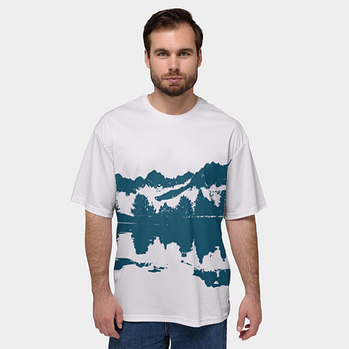 Мужская футболка оверсайз Лес и озеро / 3D-принт – фото 3