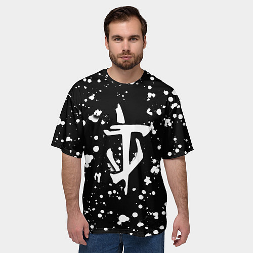 Мужская футболка оверсайз Doom белые краски текстура / 3D-принт – фото 3