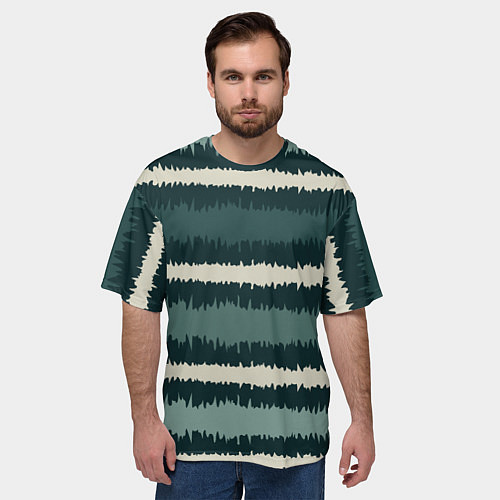 Мужская футболка оверсайз Полосы зигзагообразные зеленые / 3D-принт – фото 3