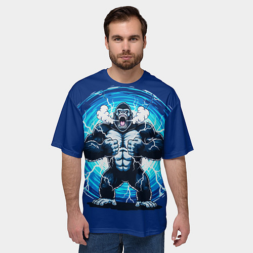 Мужская футболка оверсайз Горилла показывает свою силу / 3D-принт – фото 3