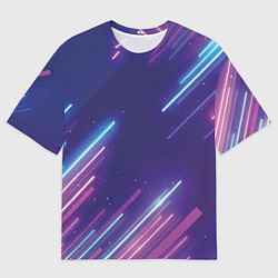 Футболка оверсайз мужская Абстракция бело синие красные полосы, цвет: 3D-принт