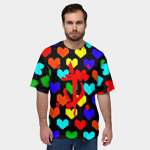 Мужская футболка оверсайз Doom love pixel pattern / 3D-принт – фото 3