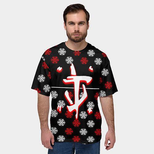 Мужская футболка оверсайз Doom winter pattern steel / 3D-принт – фото 3