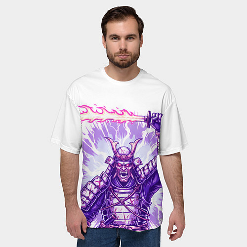 Мужская футболка оверсайз Нападение самурая / 3D-принт – фото 3