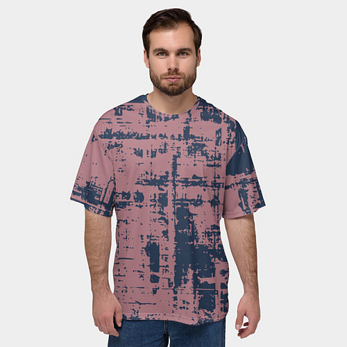 Мужская футболка оверсайз Текстура с потертостями сине-розовая / 3D-принт – фото 3