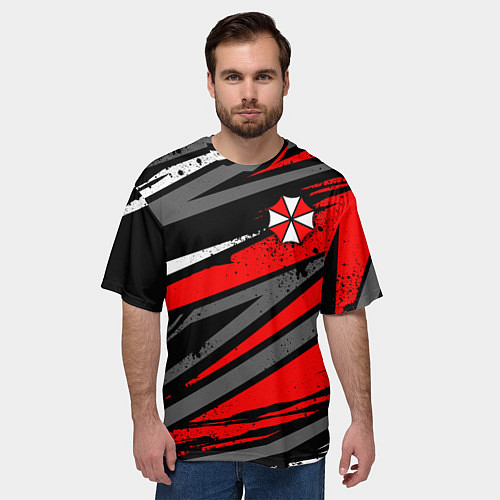 Мужская футболка оверсайз Umbrella - red lines / 3D-принт – фото 3