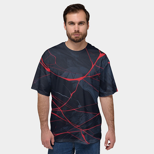 Мужская футболка оверсайз Мраморные узоры из переплетений красных линий / 3D-принт – фото 3