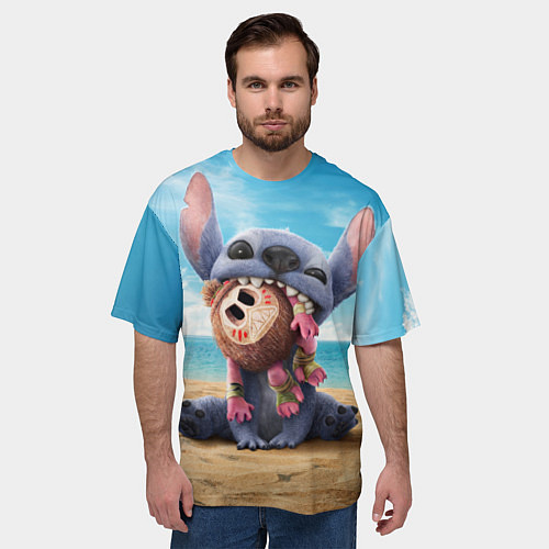 Мужская футболка оверсайз Стич на пляже / 3D-принт – фото 3