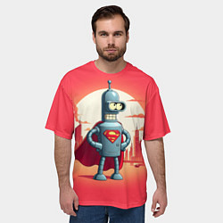 Футболка оверсайз мужская Робот-сгибальщик Бендер супермен - коллаба, цвет: 3D-принт — фото 2