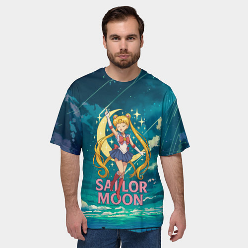 Мужская футболка оверсайз Sailor Moon на фоне неба / 3D-принт – фото 3