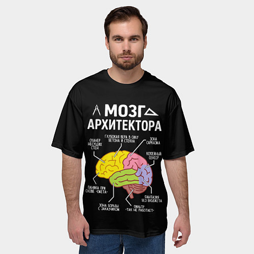 Мужская футболка оверсайз Мозг архитектора цветной / 3D-принт – фото 3