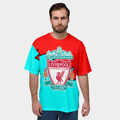 Мужская футболка оверсайз Liverpool краски текстура штрихи / 3D-принт – фото 3