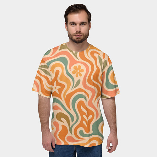 Мужская футболка оверсайз Цветочная волна / 3D-принт – фото 3