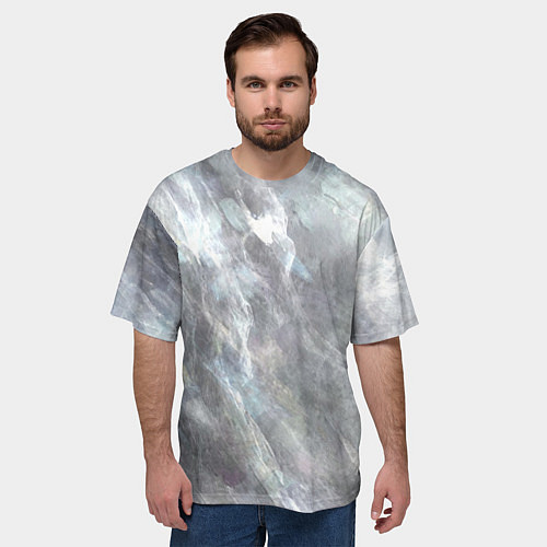 Мужская футболка оверсайз Абстракция - white smoke on gray background / 3D-принт – фото 3